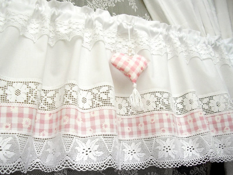 Karo Country House gardine White Heart Kitchen Curtain Vintage shabby chic Tende Cantonniere Window Valance Swedish Farmhouse Topper 280