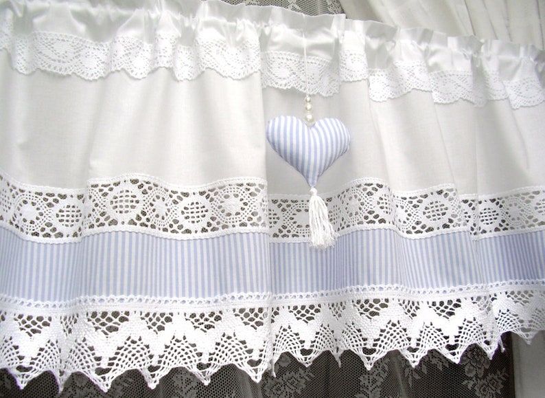 Country House Curtain In Shabby Chic Style With Heart Vintage Swedish Nursery Blue Tones 261 Curtains Window Treatments Home Living Vadel Com Country House Curtain In Shabby Chic, Shabby Chic Nursery Curtains