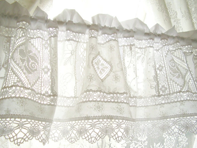 Patchwork embroidery curtain white shabby chic vintagestyle rose window curtain lace Swedish Farmhouse boho country style 314