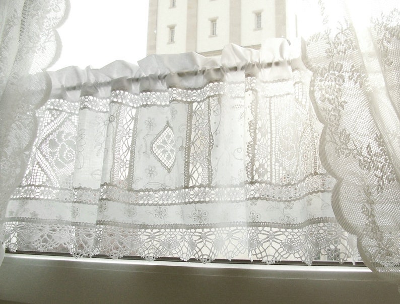 Patchwork embroidery curtain white shabby chic vintagestyle rose window curtain lace Swedish Farmhouse boho country style 314
