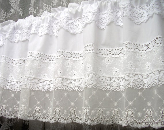 Shabby chic curtain Sweden white / vintage lace country house | Etsy