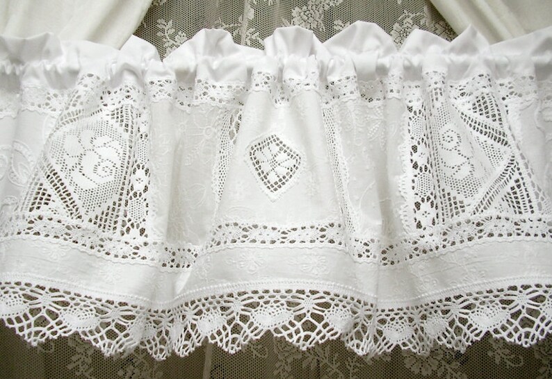 Patchwork embroidery curtain white shabby chic vintagestyle rose window curtain lace Swedish Farmhouse boho country style 314