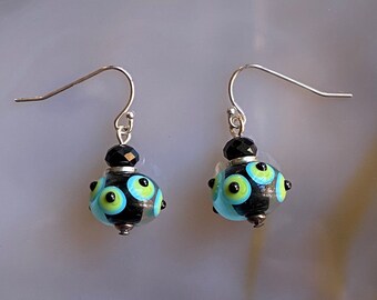 Polka Dot Lampwork Earrings - E2044 - Free Shipping