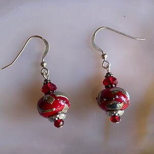 Red Chrome Lampwork Earrings - E2688 - Free Shipping