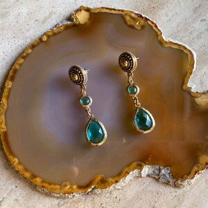 Aqua Golden Dangle Earrings - E2814 - Free Shipping