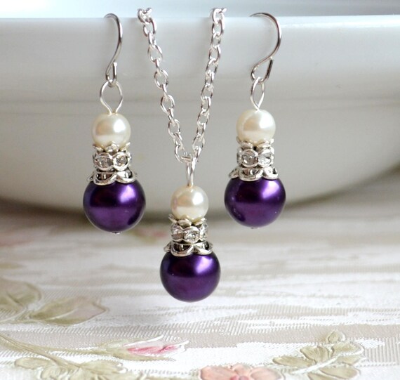 Dark purple jewelry set Dark purple bridesmaid jewelry Wedding Etsy