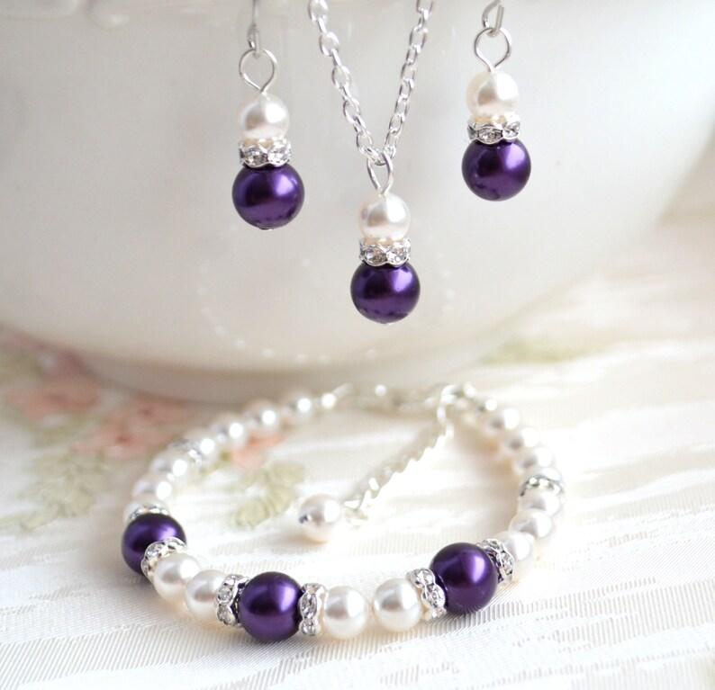Purple Jewelry Set Bridesmaid Jewelry Set Bracelet Necklace Etsy