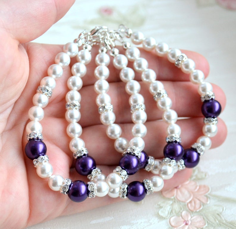 Purple Jewelry Set Bridesmaid Jewelry Set Bracelet Necklace Etsy
