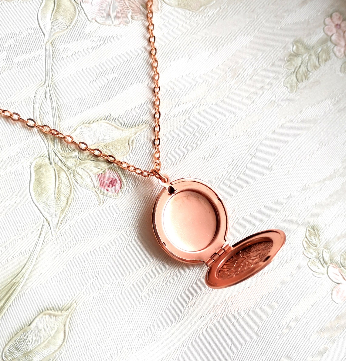 Rose Gold Locket Necklace With Flowers | Etsy