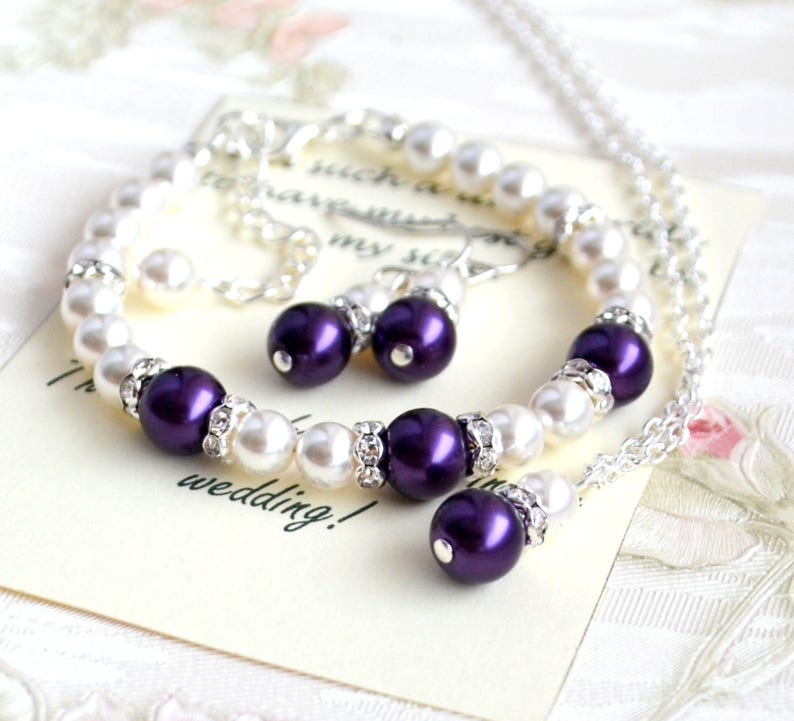 Purple Jewelry Set Bridesmaid Jewelry Set Bracelet Necklace Etsy