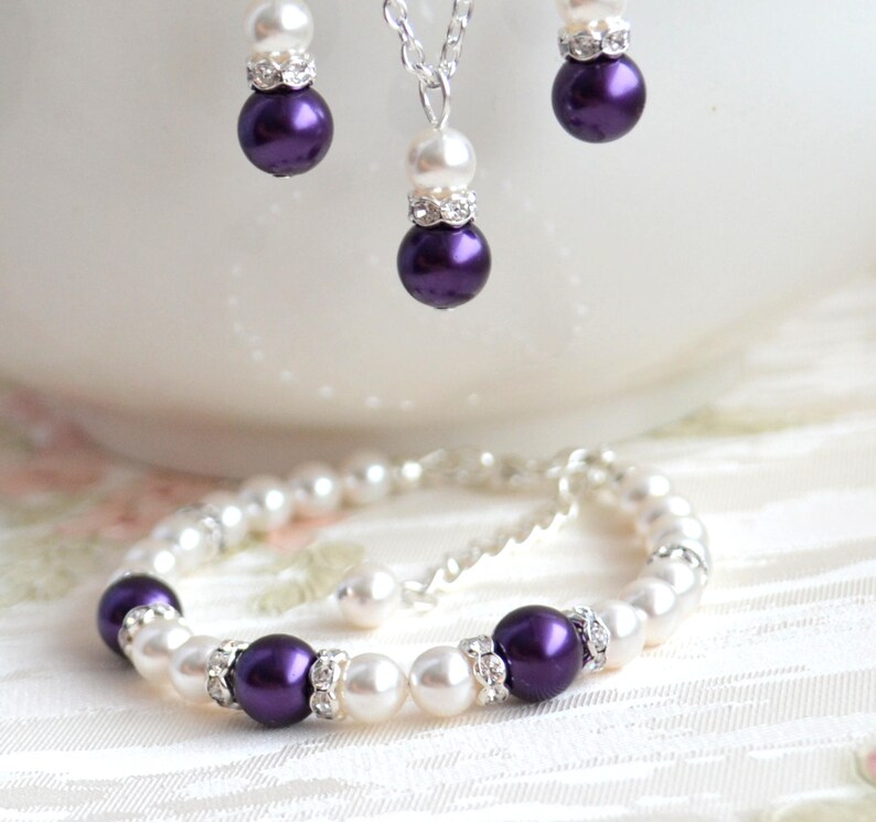 Purple Jewelry Set Bridesmaid Jewelry Set Bracelet Necklace Etsy
