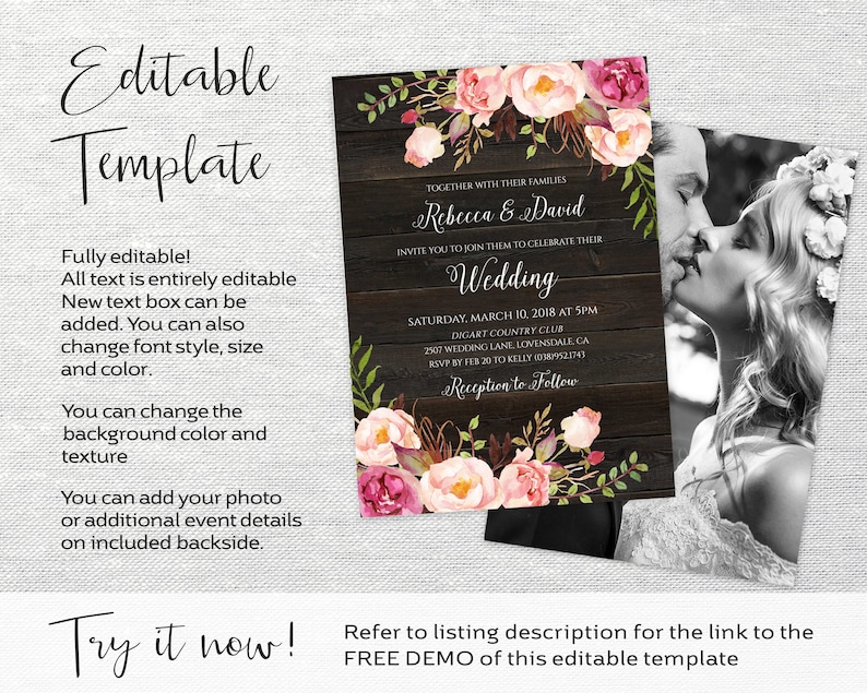 Floral Rustic Bridal Shower Invitation Template Printable Boho Bridal Shower Invite Editable Country Bridal Shower Invite w Envelope Liners