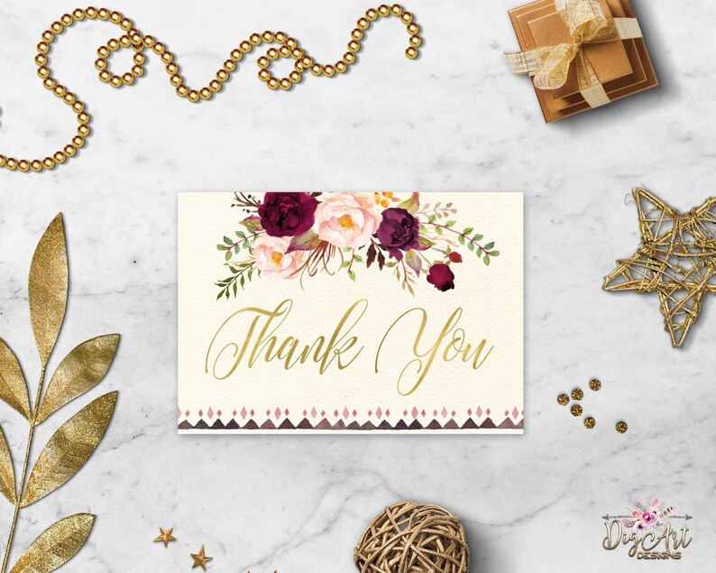 Burgundy Gold Bridal Shower Invitation Printable Boho Bridal Etsy