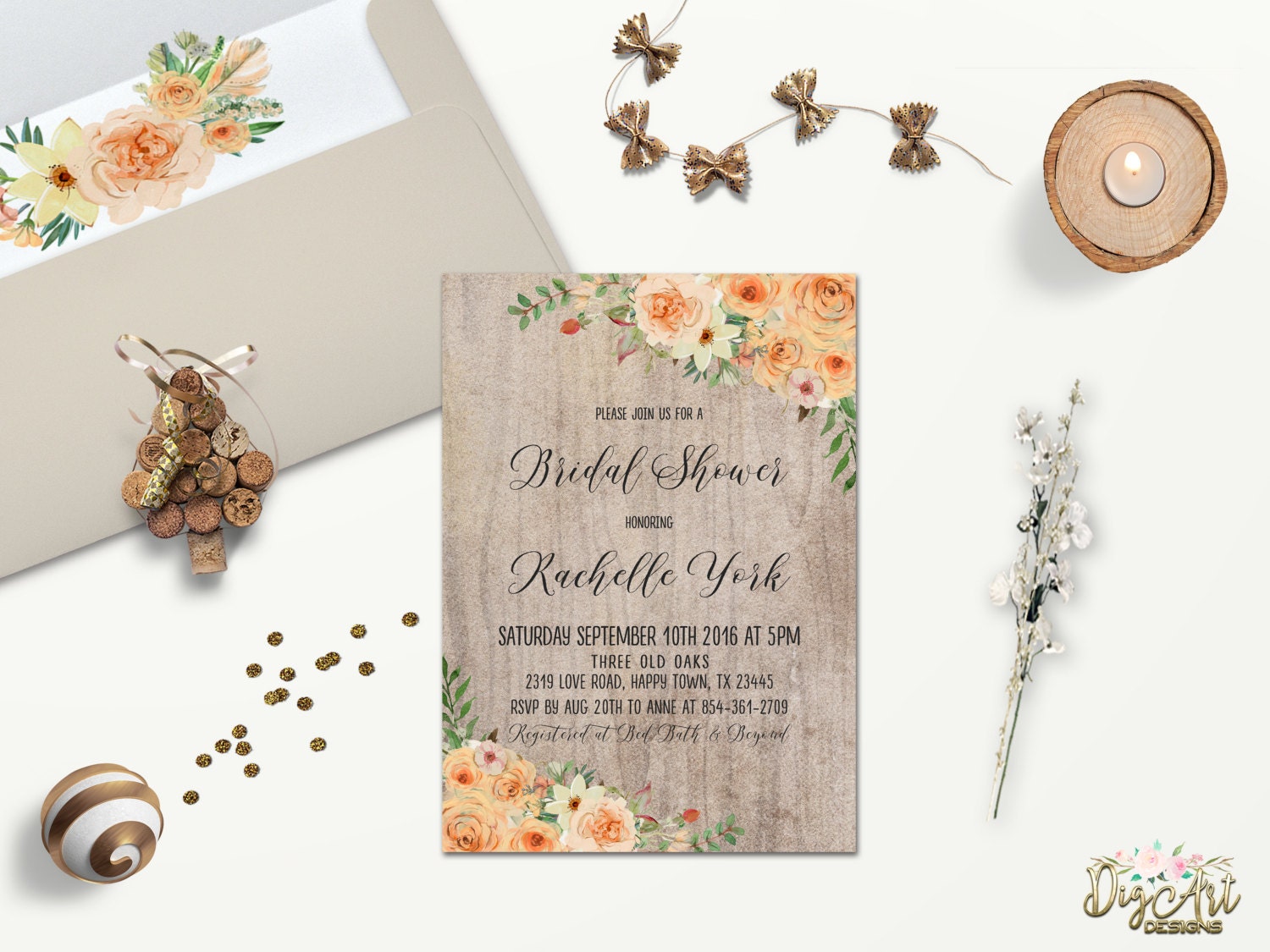 Rustic Bridal Shower Invitation Printable Floral Bridal Shower | Etsy