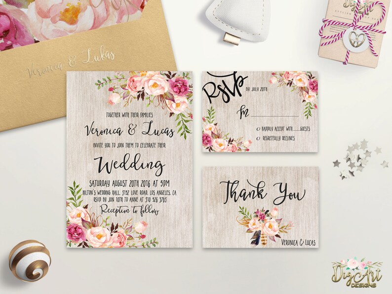 Floral Bridal Shower Invitation Printable or Printed Rustic Etsy
