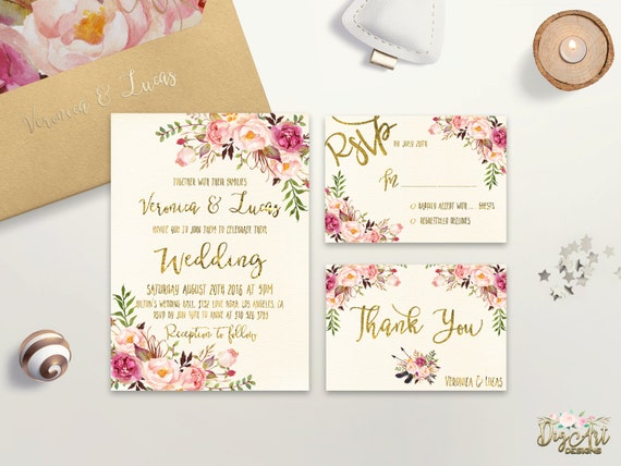 Floral Wedding Invitations Suite 4