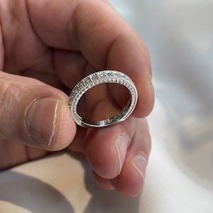 Vintage Style Art Deco Created Diamond Band Solid Sterling 925 Silver Band Wedding Eternity Ring - Gift Boxed