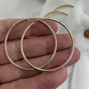 9CT Yellow Gold Sleeper Earrings - 45mm Solid Gold Hoops