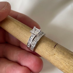 Princess Cut Created Diamond Ring Set: Sterling Silver Wedding Engagement
