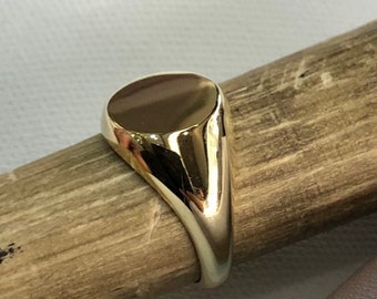 Anillo de sello para hombre de oro amarillo auténtico de 9 quilates, con lados lisos y redondos, tamaños H-Q, en caja de regalo