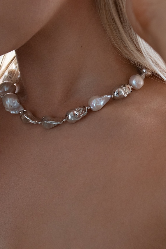 Sterling Silver Baroque Pearl, Baroque Necklace, Silver