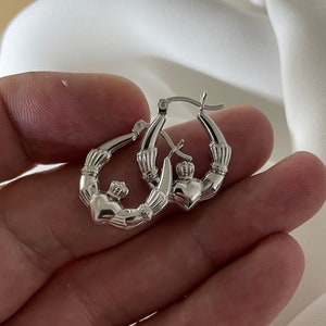 Sterling Silver Small Claddagh Hoop Earrings 2.00 Grams - Gift Boxed