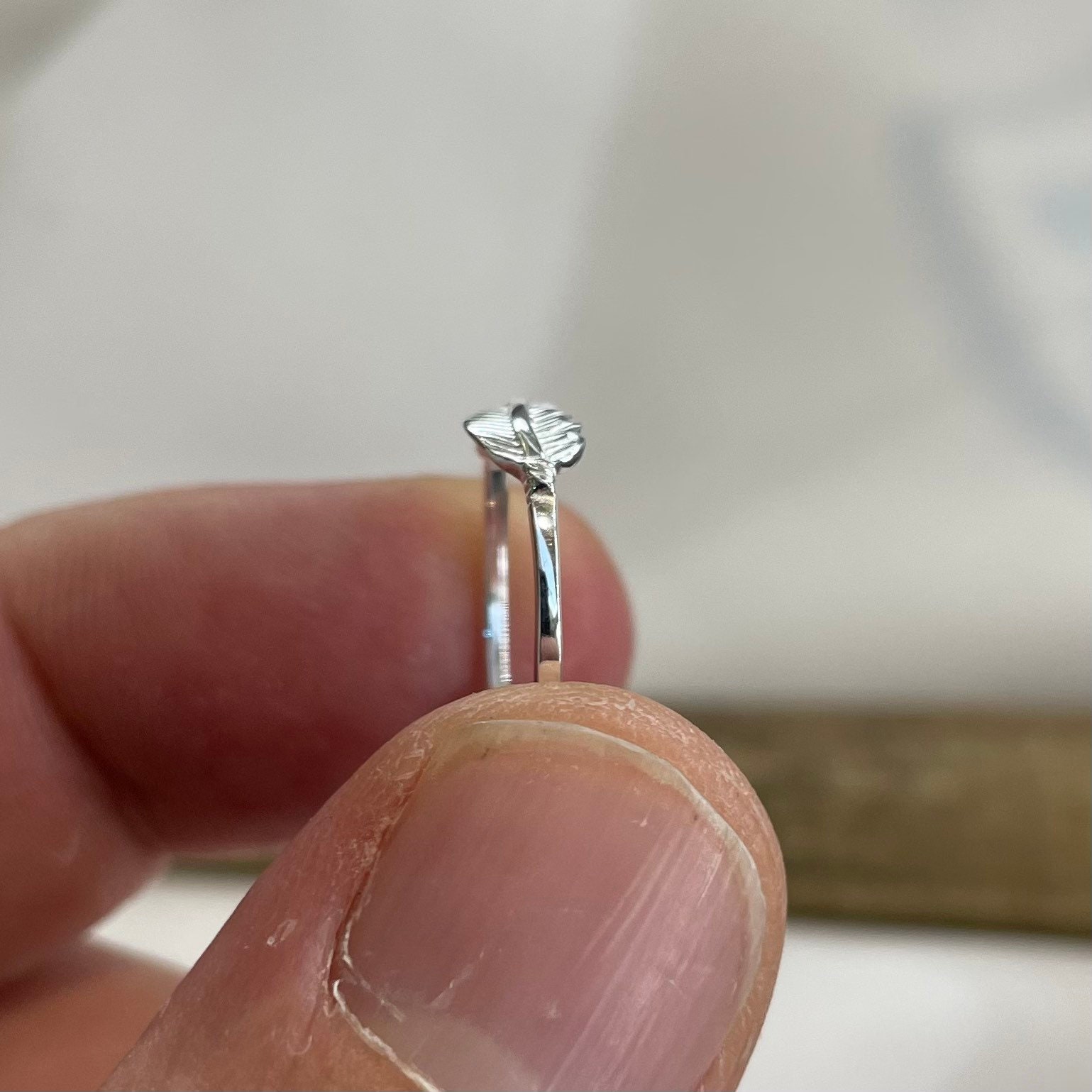 Sterling Silver Feather Ring Hallmark 925 Dainty Ring Boho