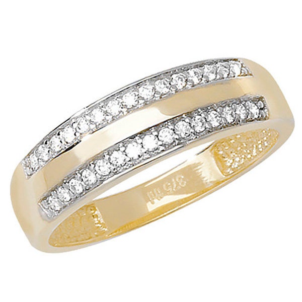 Genuine 9CT Yellow Gold Ladies Ring - Stunning 375 Hallmarked Gold Ladies Double Sided CZ Set Band Ring J-S Sizes - Gift Boxed