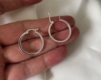 Sterling Silver Hoop Earrings: 20mm Plain Silver Hoops