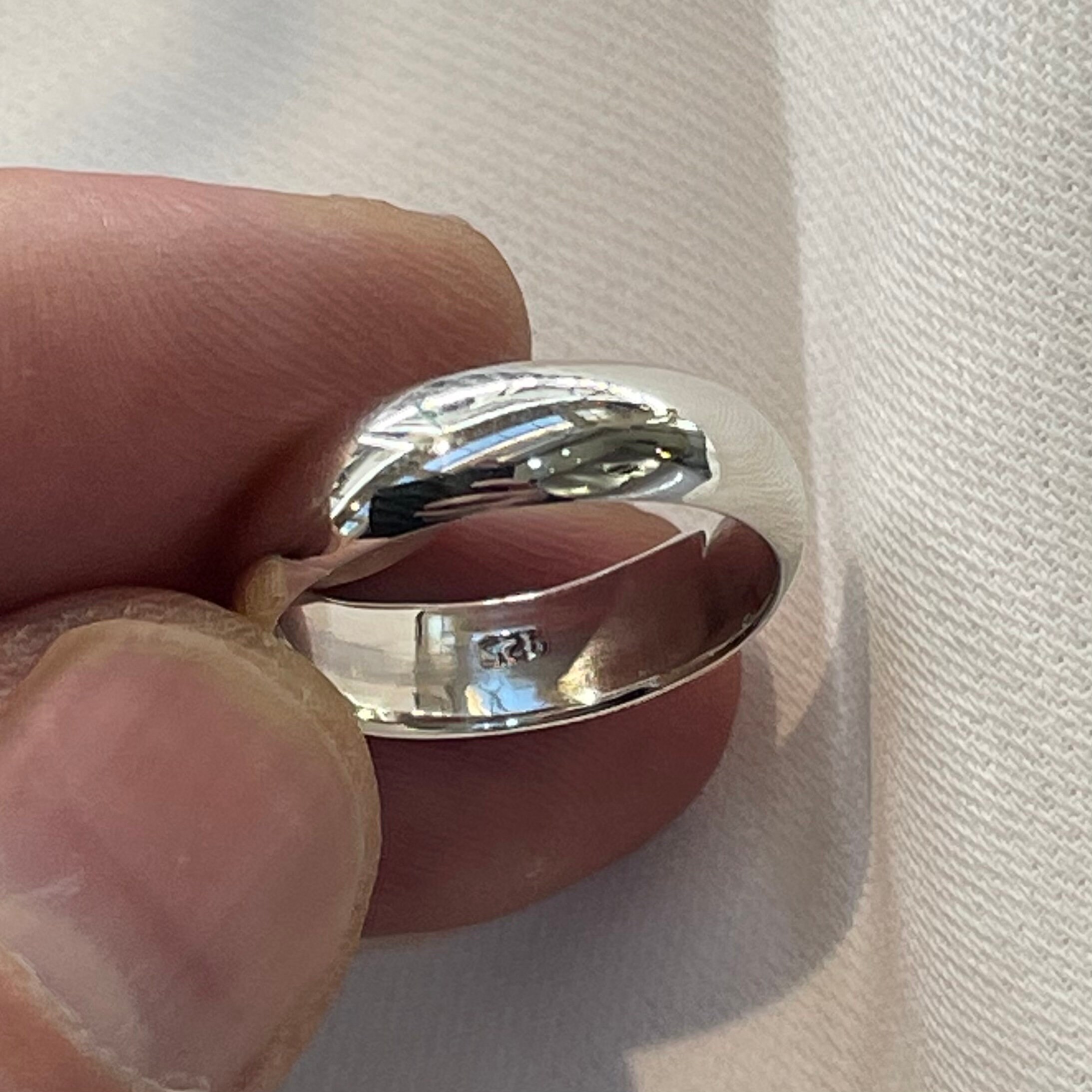 スターリングシルバー Dシェイプ 結婚指輪 - 6mm ユニセックスリング