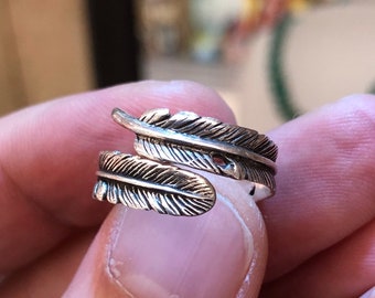 Sterling Silver Feather Ring: Adjustable Unisex Jewelry - Etsy