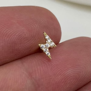Genuine 9ct Yellow Gold CZ Lightning Bolt Upper Ear Helix Cartilage Cubic Zirconia Earring 6mm Post Stud - Length of bar 6mm. with 1mm thick