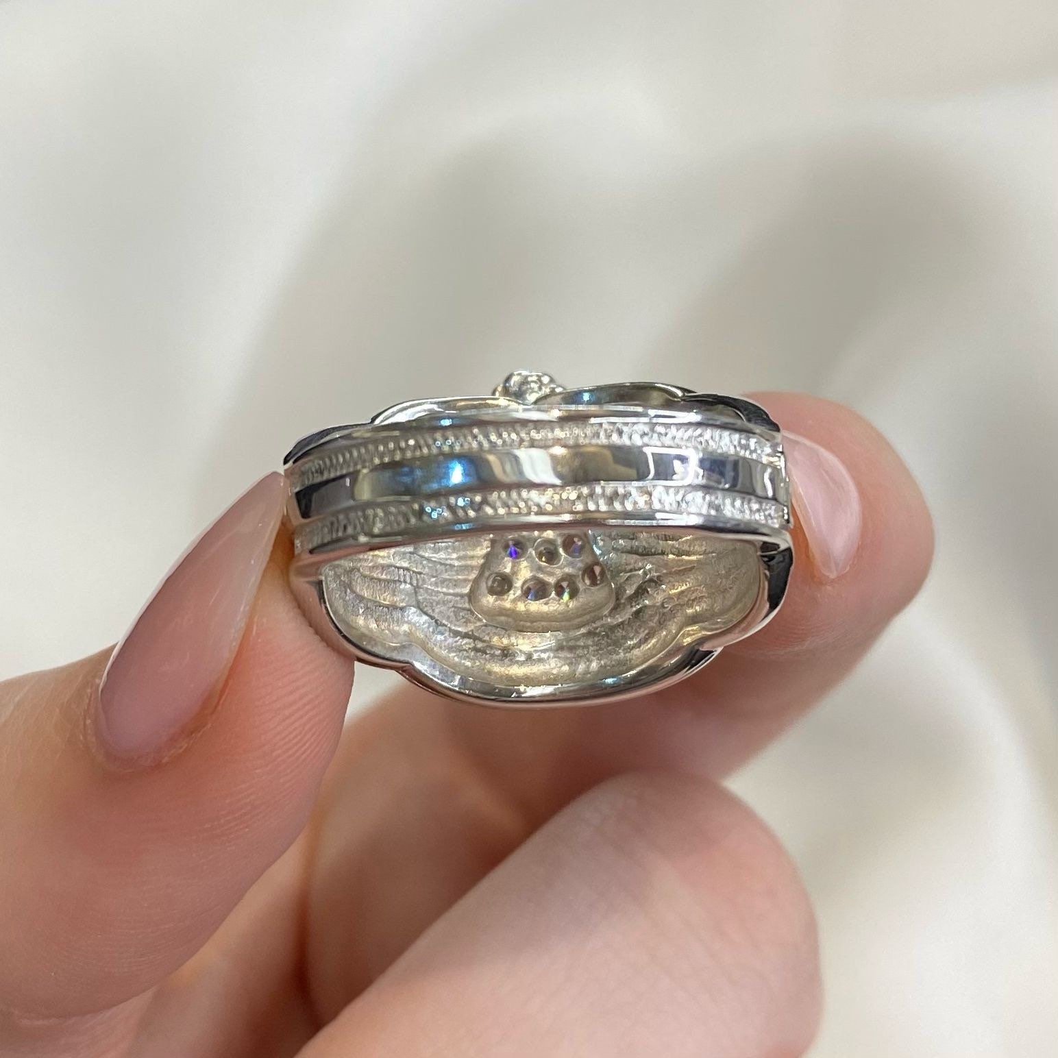 925 Sterling Silver Ring - Silver Men's Saddle CZ Ring R-Z