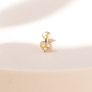 Genuine 9CT Yellow Gold HELIX CARTILAGE STUD - Helix Gold stud / Cartilage Earring - Stone Set Heart Stud