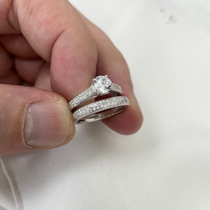 925 Sterling Silver Bridal CZ Set Ring & Band Wedding Ring Promise Ring - Gift Boxed