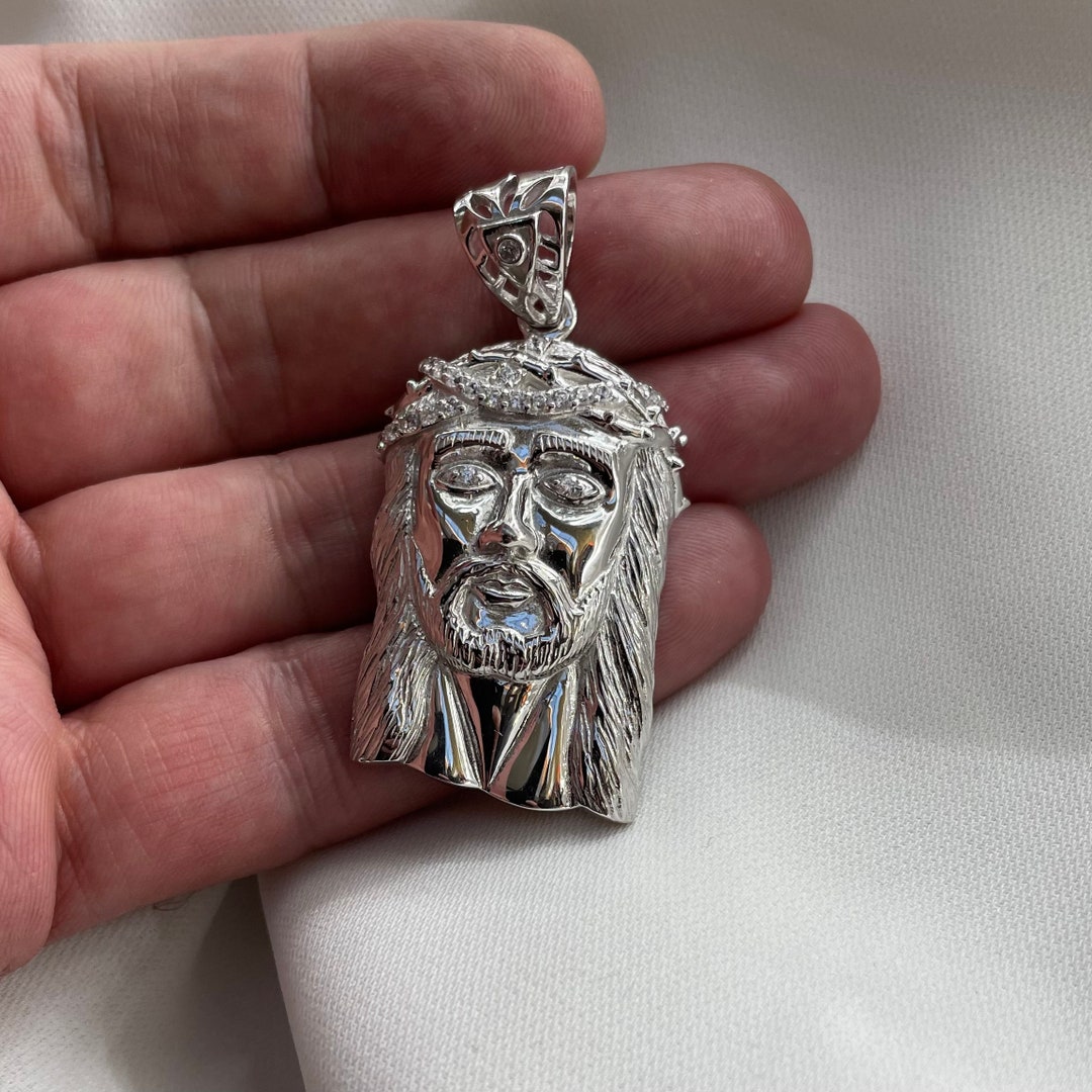 Sterling Silver Jesus Christ Face CZ Pendant - Gift Boxed - Etsy