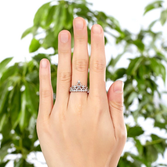 Beautiful CZ Crown 925 Sterling Silver Ring Women