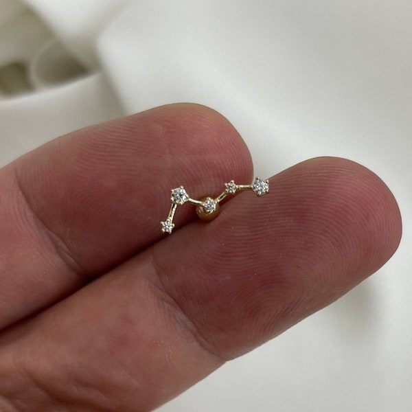 Genuine 9ct Yellow Gold CZ Constellation Cartilage 6mm Post Stud 0.32 Grams - Gift Boxed