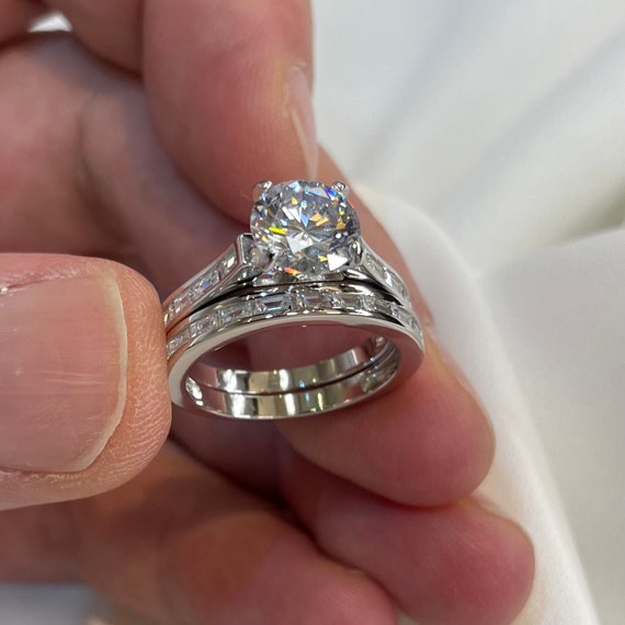 Sterling Silver 2 Piece CZ Round Channel Set Promise Wedding Ring Set Sterling Silver 2 Piece CZ Round Channel Set Promise Wedding Ring Set