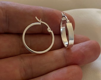 Sterling Silver Hoop Earrings: 20mm Plain Silver Hoops