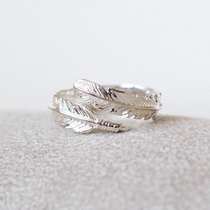 Feder Ring, Sterling Silber Ring, Feiner Ring, Offener Ring, Damen Schmuck, Unikat Ring, Sterling Silber Ring