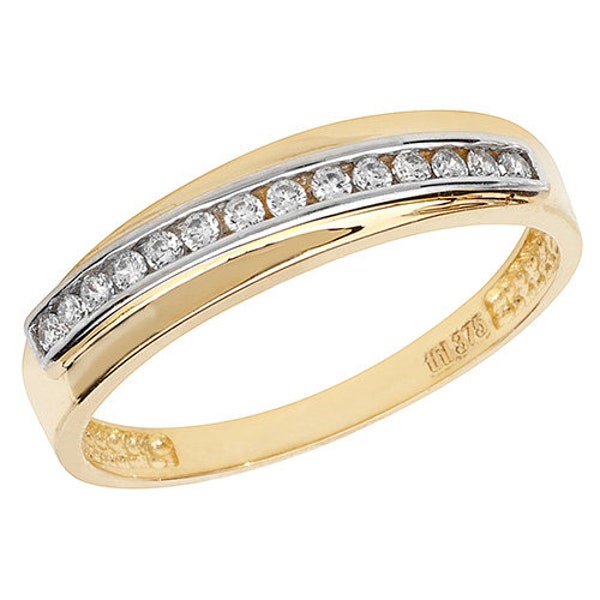 Genuine 9CT Yellow Gold Ladies Ring - Stunning 375 Hallmarked Gold Ladies CZ Set Band Ring J-S Sizes - Gift Boxed