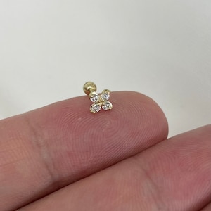 Genuine 9ct Yellow Gold 6mm Daisy Flower CZ Cartilage Body Helix Stud - Gift Boxed