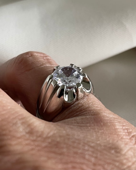 925 Sterling Silver Antique Style 3-Stone CZ Men's Gypsy Ring - Sizes P-Z+1