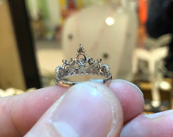 925 Sterling Silver Ring Crown Shape Created Diamond Ladies