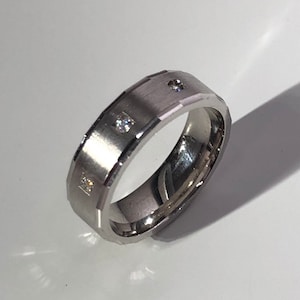 Sterling Silver 3CZ Satin Wedding Band Ring - 6mm