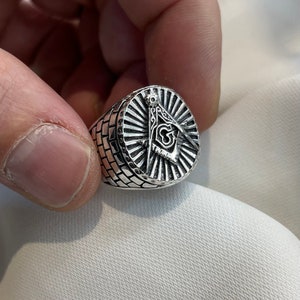 Anillo Masónico de Plata de Ley: Símbolo Masónico G Templario