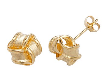 Echte 9CT gelb weiß Gold Ohrringe - Knoten Ohrstecker 375 gepunzt - 0,60 Gramm Gold Ohrringe - Geschenk-Boxed Ohrring