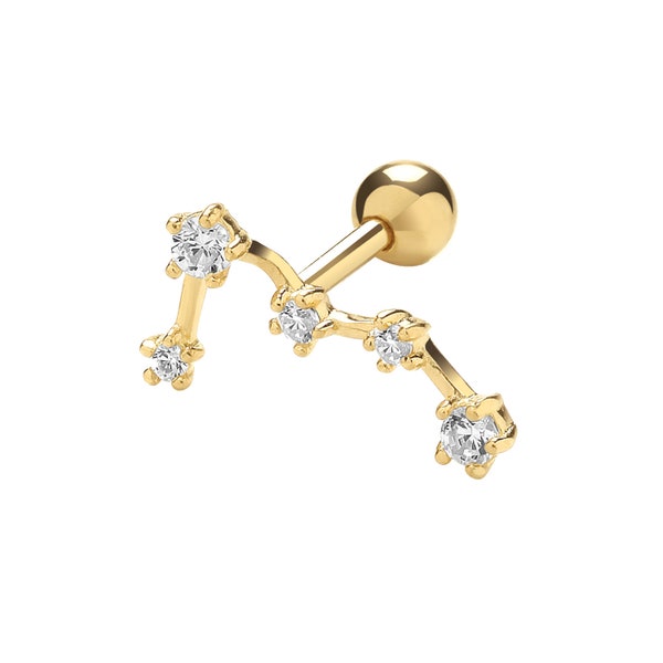 Genuine 9ct Yellow Gold CZ Constellation Cartilage 6mm Post Stud 0.32 Grams - Gift Boxed Constellation Cartilage New Design