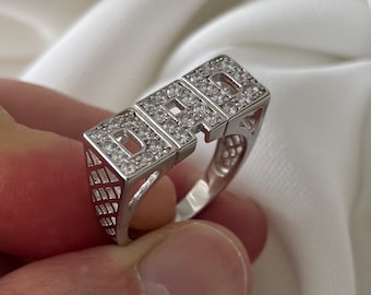 Sterling Silver Men's Dad Ring - Gents Silver DAD CZ Ring